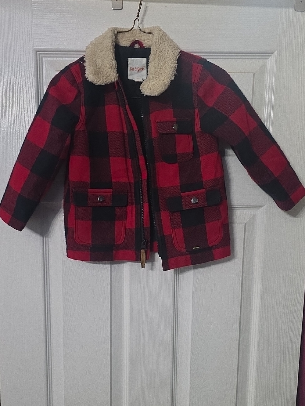 Cat & Jack Red and Black Buffalo Plaid Sherpa Collar Jacket